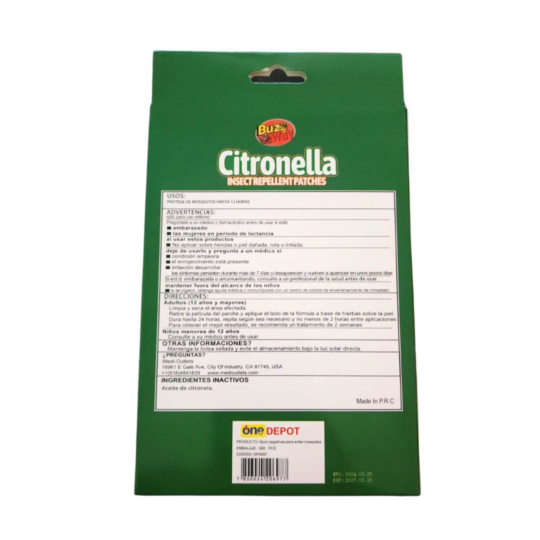 12 Parches Repelente De Mosquitos 100% Naturales Citronela