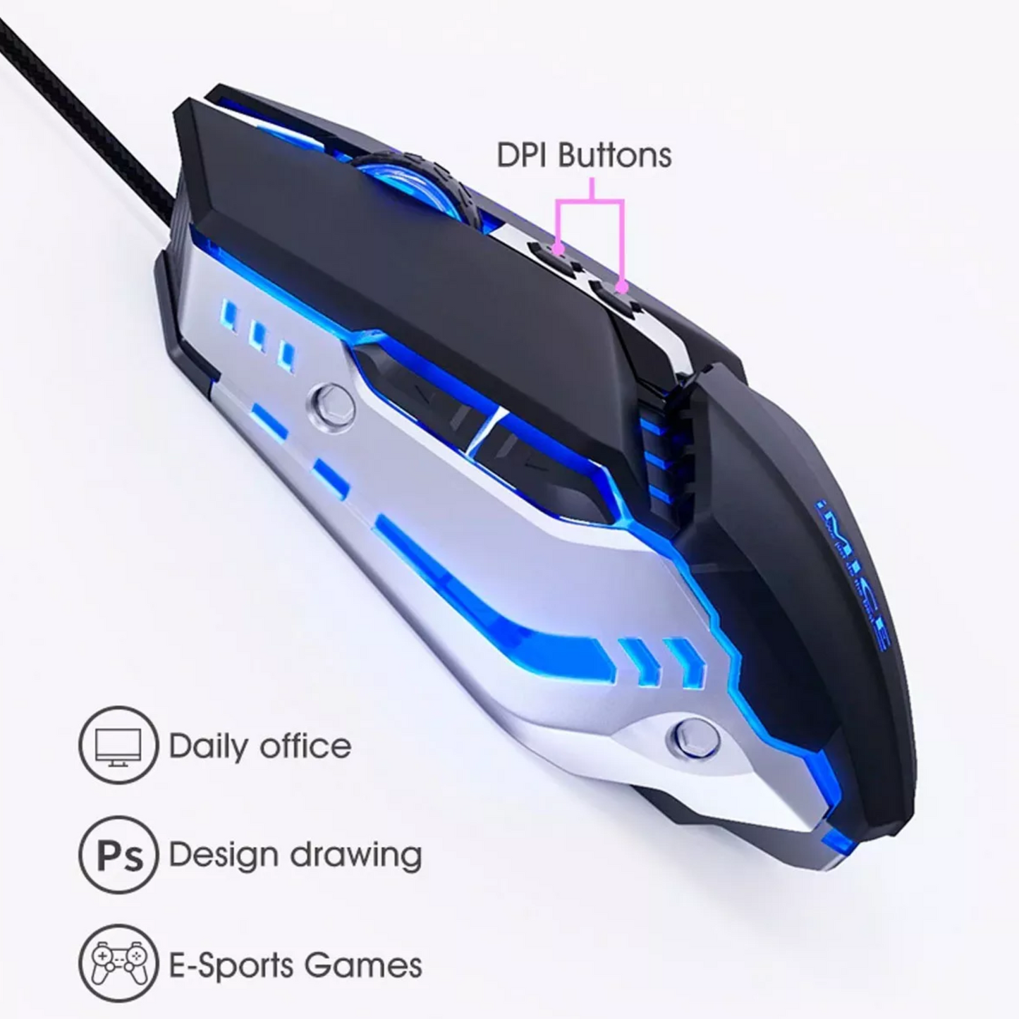 Mouse Gamer Rgb Imice T80 3200 Dpi Iluminado Maus Gamer Color Negro