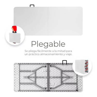 Mesa Plegable Camping 180 x 75 cm Portátil - Color Blanco