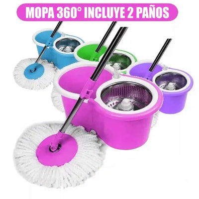 Mopa 360° con Tambor Metálico y 2 Paños de Microfibra