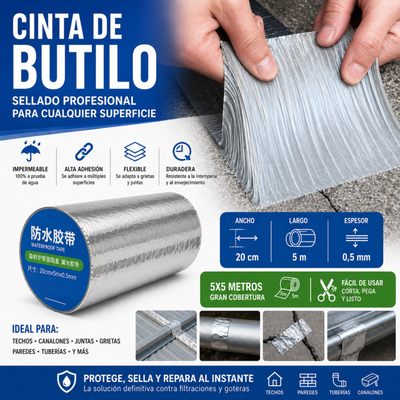 Cinta Adhesiva Tapa Gotera De Butilo 20 Cm X 5 Mts Gris Wowi Plateado